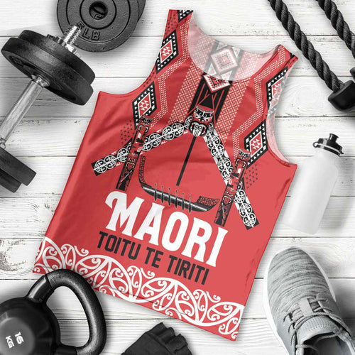 Toitu Te Tiriti Waitangi Men Tank Top Red Wharenui House - Aussie Hoodie