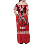 Toitu Te Tiriti Waitangi Off Shoulder Maxi Dress Red Wharenui House - Aussie Hoodie
