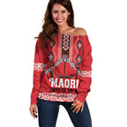 Toitu Te Tiriti Waitangi Off Shoulder Sweater Red Wharenui House - Aussie Hoodie