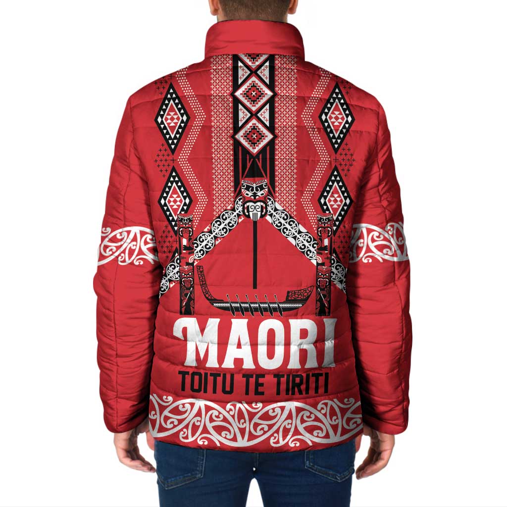 Toitu Te Tiriti Waitangi Padded Jacket Red Wharenui House - Aussie Hoodie