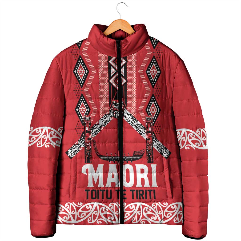 Toitu Te Tiriti Waitangi Padded Jacket Red Wharenui House - Aussie Hoodie