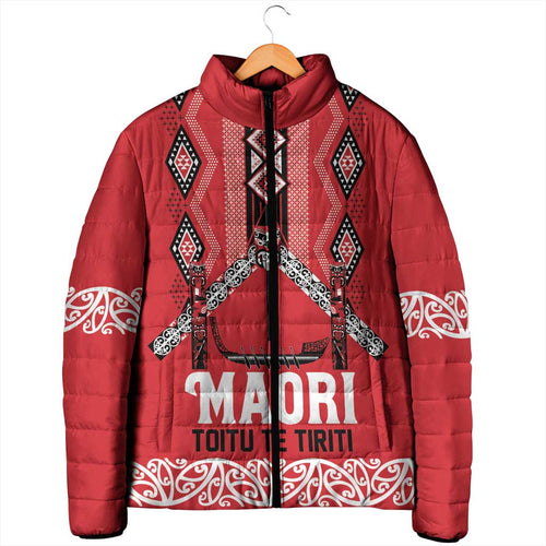 Toitu Te Tiriti Waitangi Padded Jacket Red Wharenui House - Aussie Hoodie