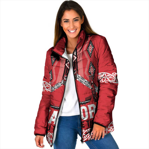 Toitu Te Tiriti Waitangi Padded Jacket Red Wharenui House - Aussie Hoodie