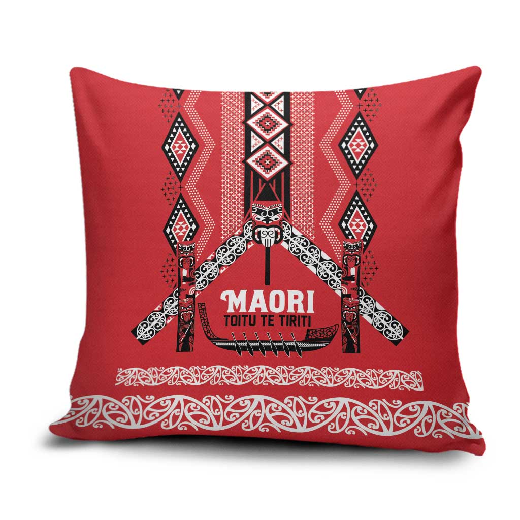 Toitu Te Tiriti Waitangi Pillow Cover Red Wharenui House - Aussie Hoodie