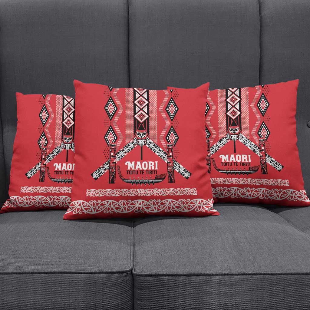 Toitu Te Tiriti Waitangi Pillow Cover Red Wharenui House - Aussie Hoodie