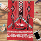 Toitu Te Tiriti Waitangi Puzzle Red Wharenui House - Aussie Hoodie