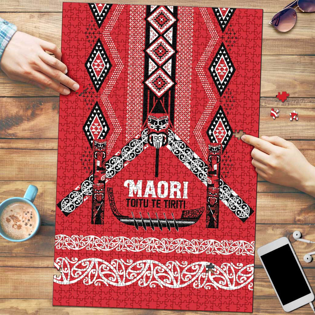 Toitu Te Tiriti Waitangi Puzzle Red Wharenui House - Aussie Hoodie