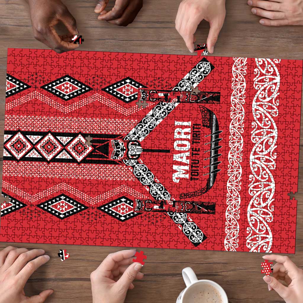 Toitu Te Tiriti Waitangi Puzzle Red Wharenui House - Aussie Hoodie