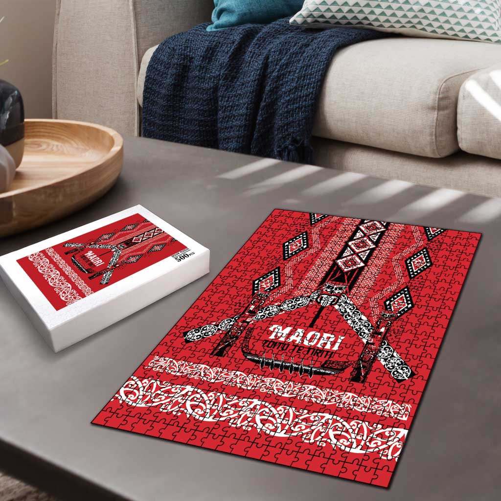 Toitu Te Tiriti Waitangi Puzzle Red Wharenui House - Aussie Hoodie