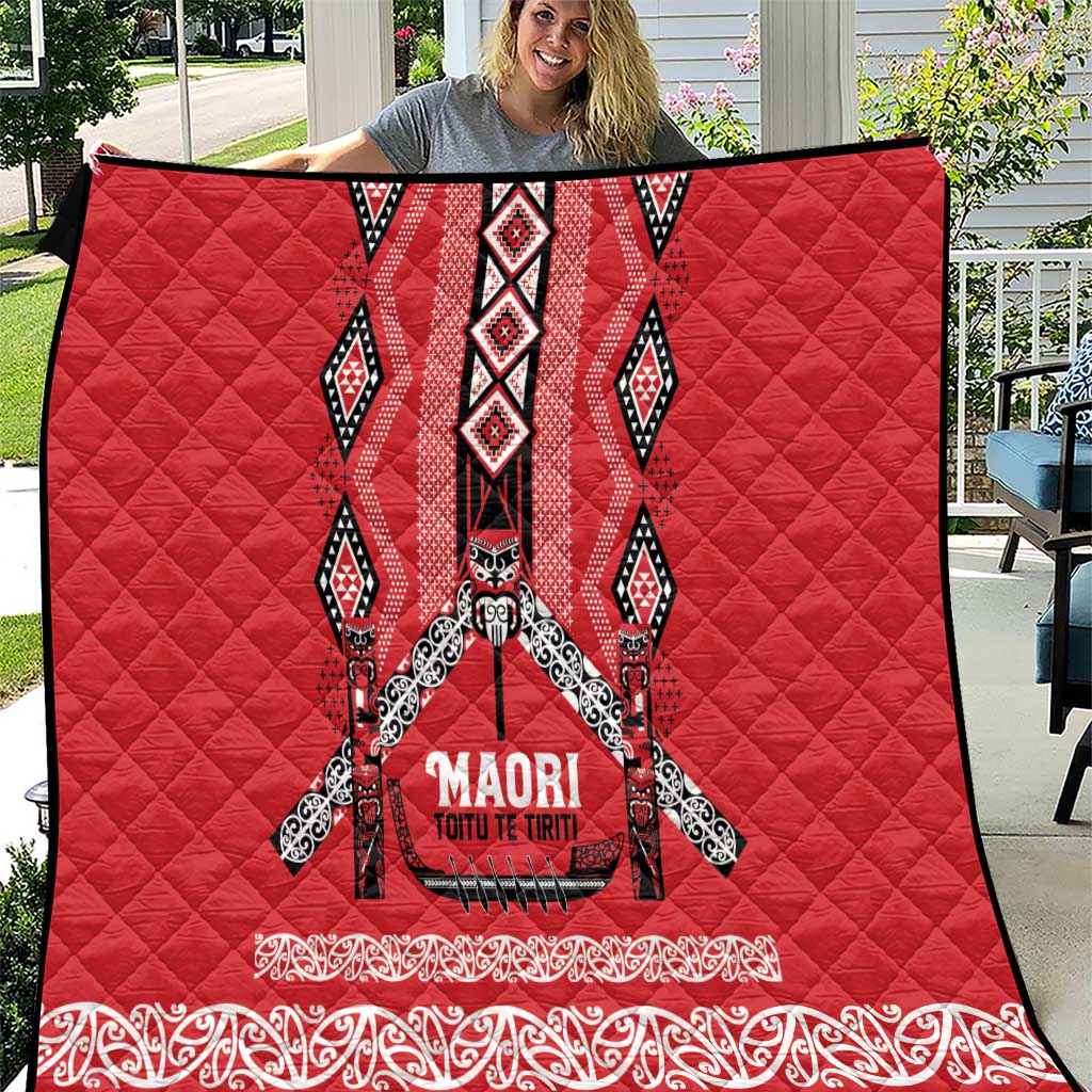 Toitu Te Tiriti Waitangi Quilt Red Wharenui House - Aussie Hoodie