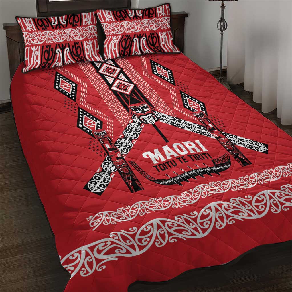 Toitu Te Tiriti Waitangi Quilt Bed Set Red Wharenui House - Aussie Hoodie