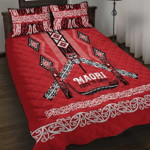 Toitu Te Tiriti Waitangi Quilt Bed Set Red Wharenui House - Aussie Hoodie