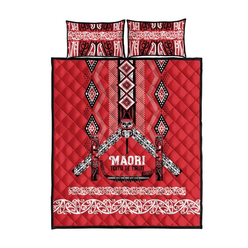 Toitu Te Tiriti Waitangi Quilt Bed Set Red Wharenui House - Aussie Hoodie