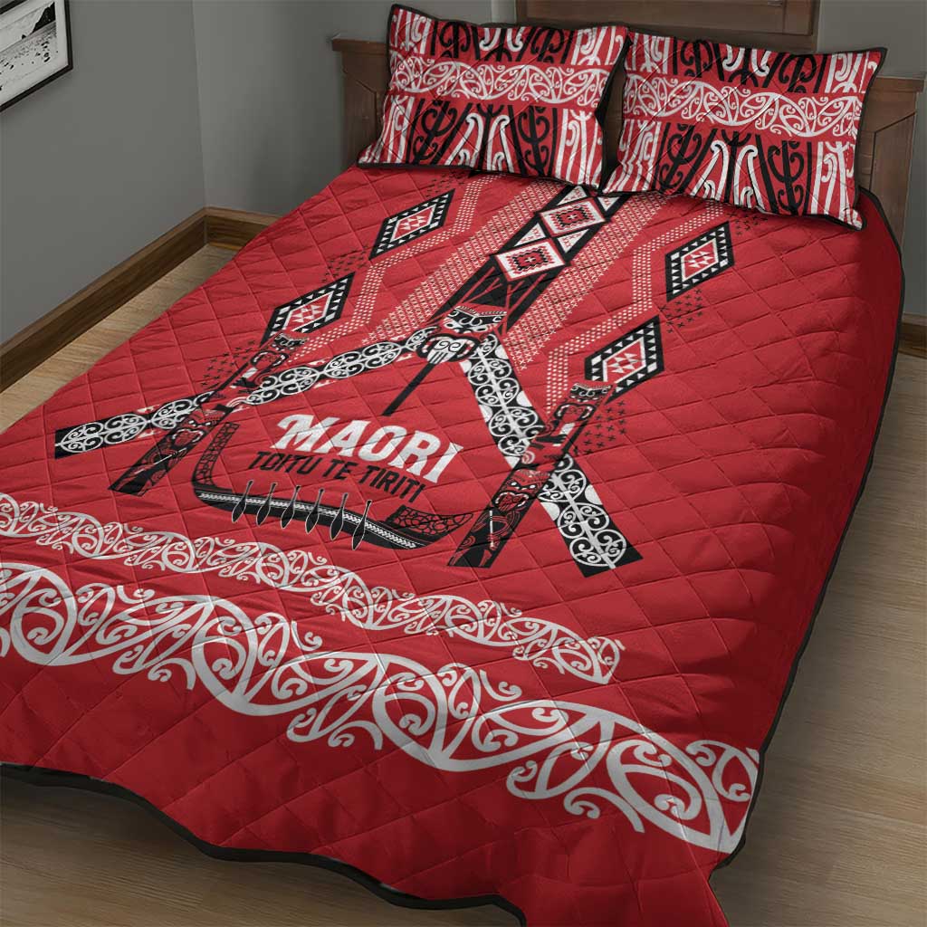 Toitu Te Tiriti Waitangi Quilt Bed Set Red Wharenui House - Aussie Hoodie