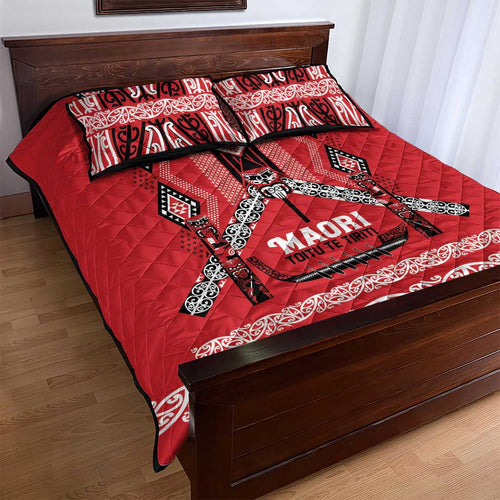Toitu Te Tiriti Waitangi Quilt Bed Set Red Wharenui House - Aussie Hoodie