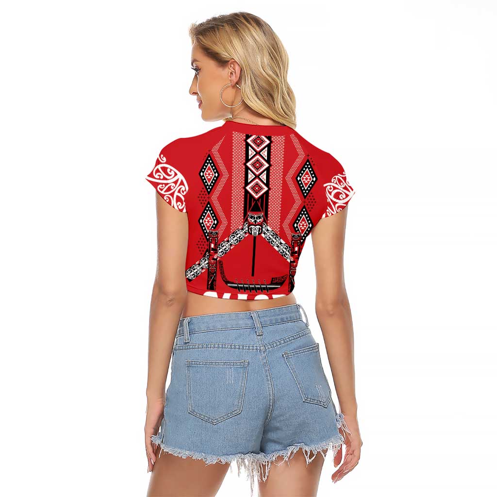 Toitu Te Tiriti Waitangi Raglan Cropped T Shirt Red Wharenui House - Aussie Hoodie
