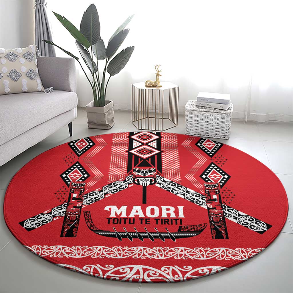 Toitu Te Tiriti Waitangi Round Carpet Red Wharenui House - Aussie Hoodie
