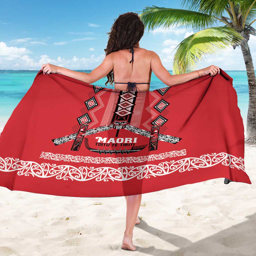Toitu Te Tiriti Waitangi Sarong Red Wharenui House - Aussie Hoodie