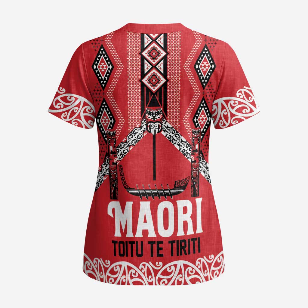 Toitu Te Tiriti Waitangi Scrub Top Red Wharenui House - Aussie Hoodie