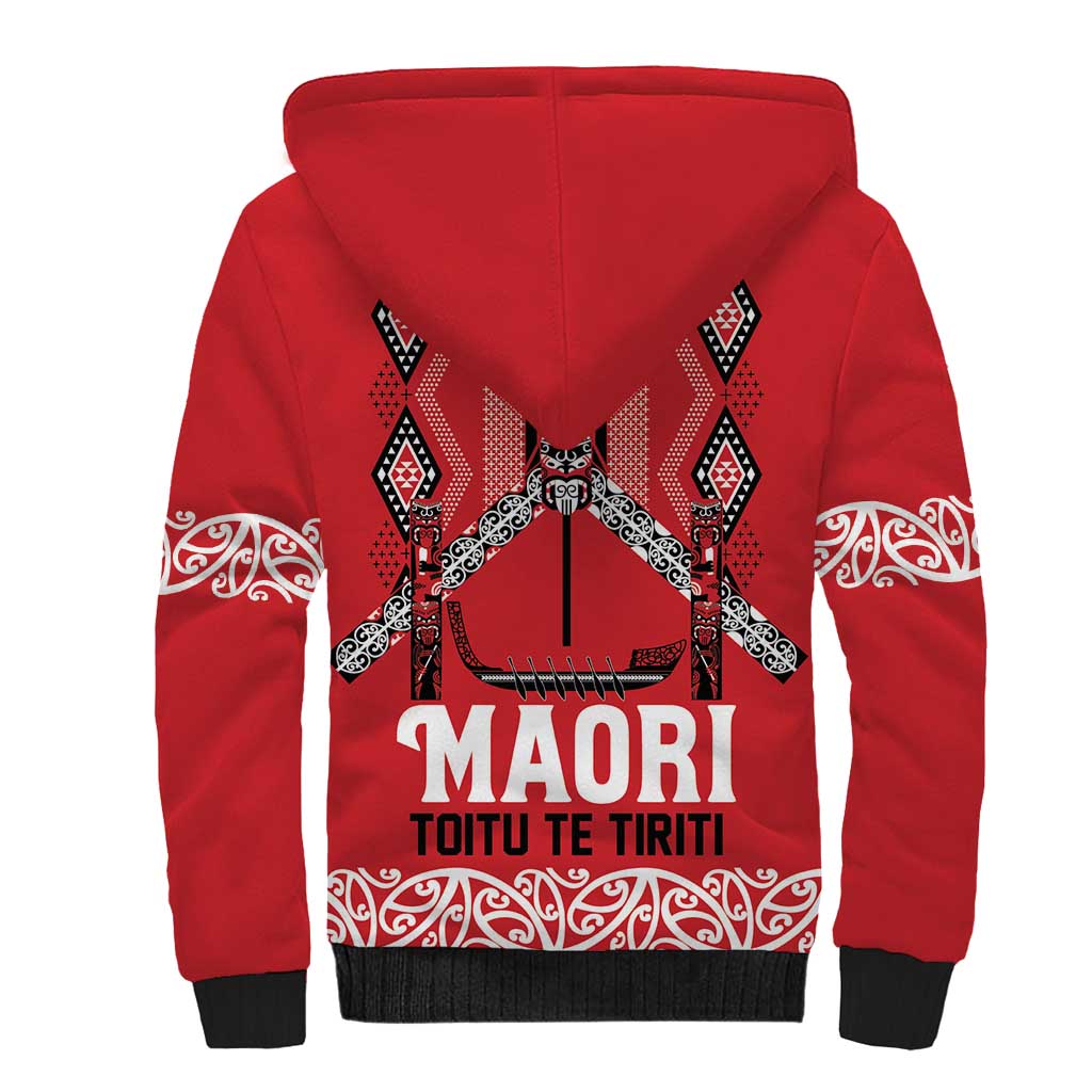 Toitu Te Tiriti Waitangi Sherpa Hoodie Red Wharenui House - Aussie Hoodie