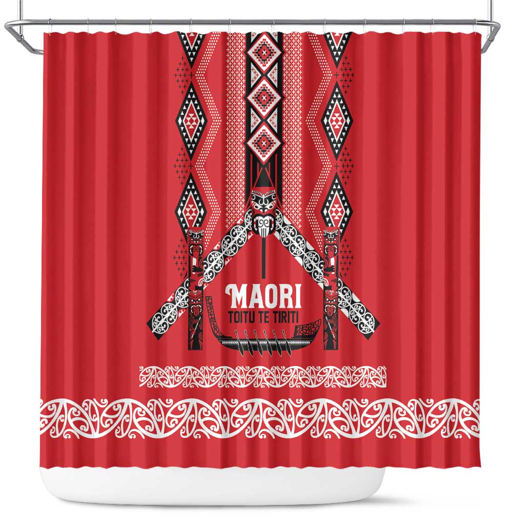 Toitu Te Tiriti Waitangi Shower Curtain Red Wharenui House - Aussie Hoodie