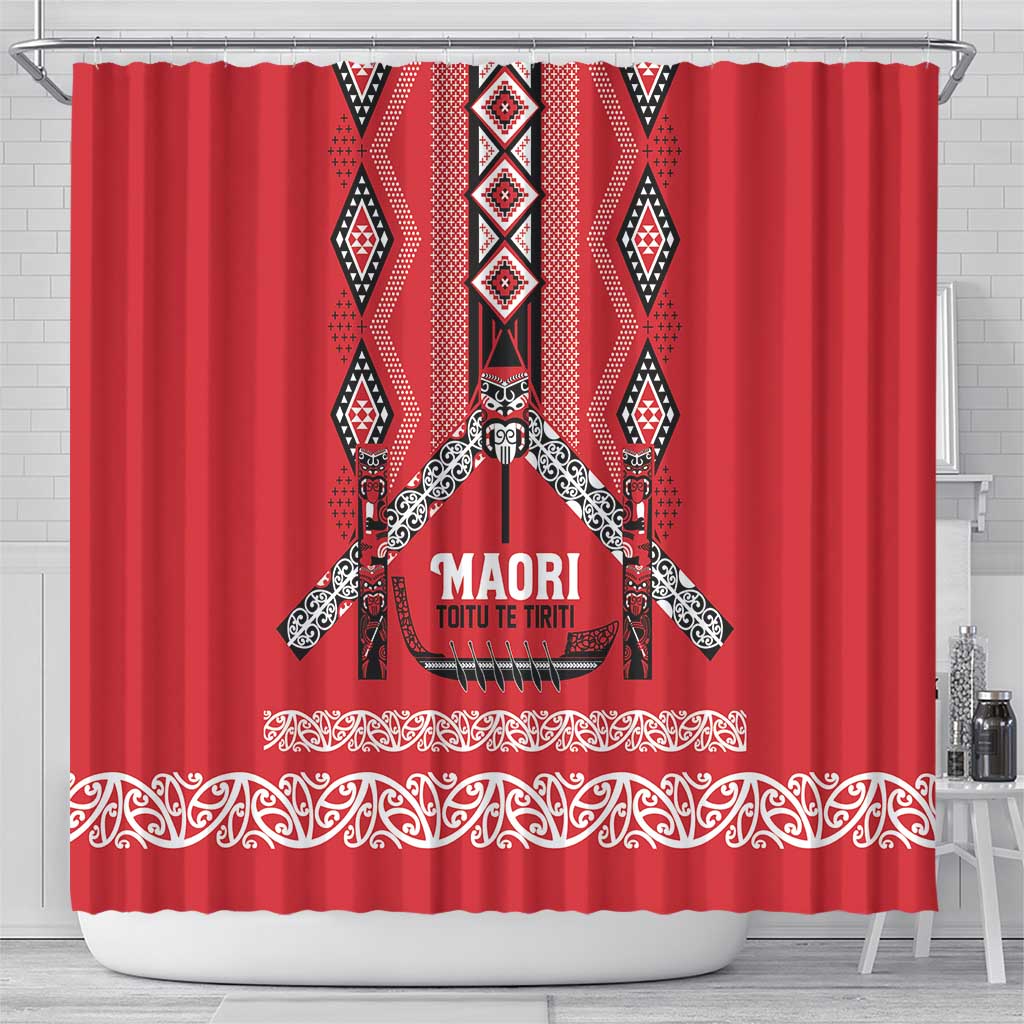 Toitu Te Tiriti Waitangi Shower Curtain Red Wharenui House - Aussie Hoodie