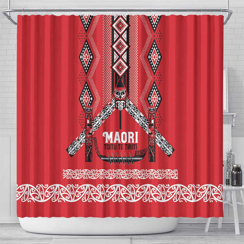Toitu Te Tiriti Waitangi Shower Curtain Red Wharenui House - Aussie Hoodie