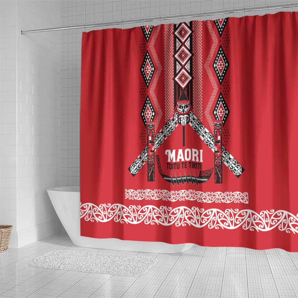 Toitu Te Tiriti Waitangi Shower Curtain Red Wharenui House - Aussie Hoodie