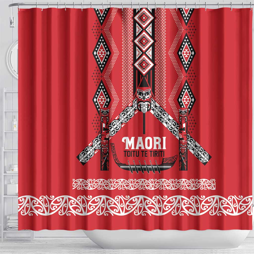 Toitu Te Tiriti Waitangi Shower Curtain Red Wharenui House - Aussie Hoodie