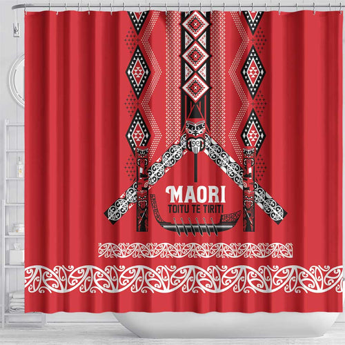 Toitu Te Tiriti Waitangi Shower Curtain Red Wharenui House - Aussie Hoodie