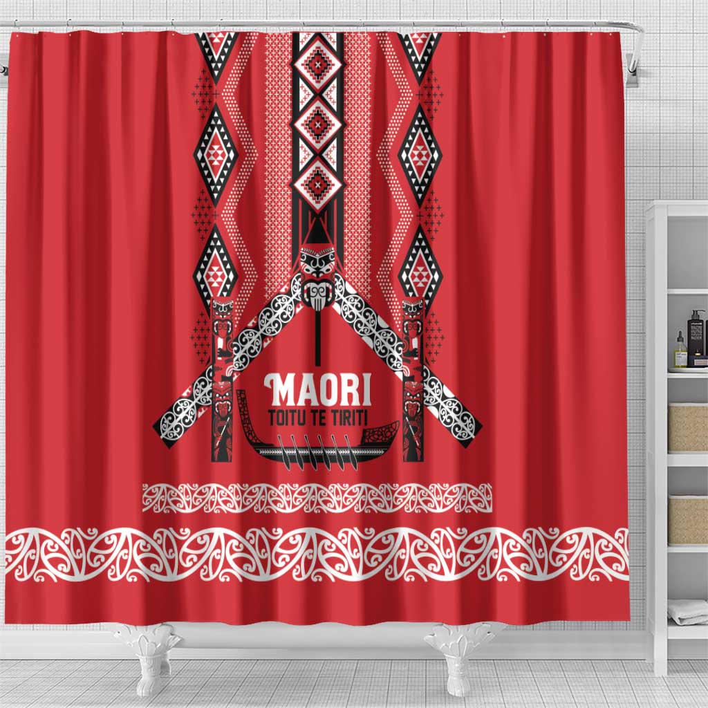 Toitu Te Tiriti Waitangi Shower Curtain Red Wharenui House - Aussie Hoodie