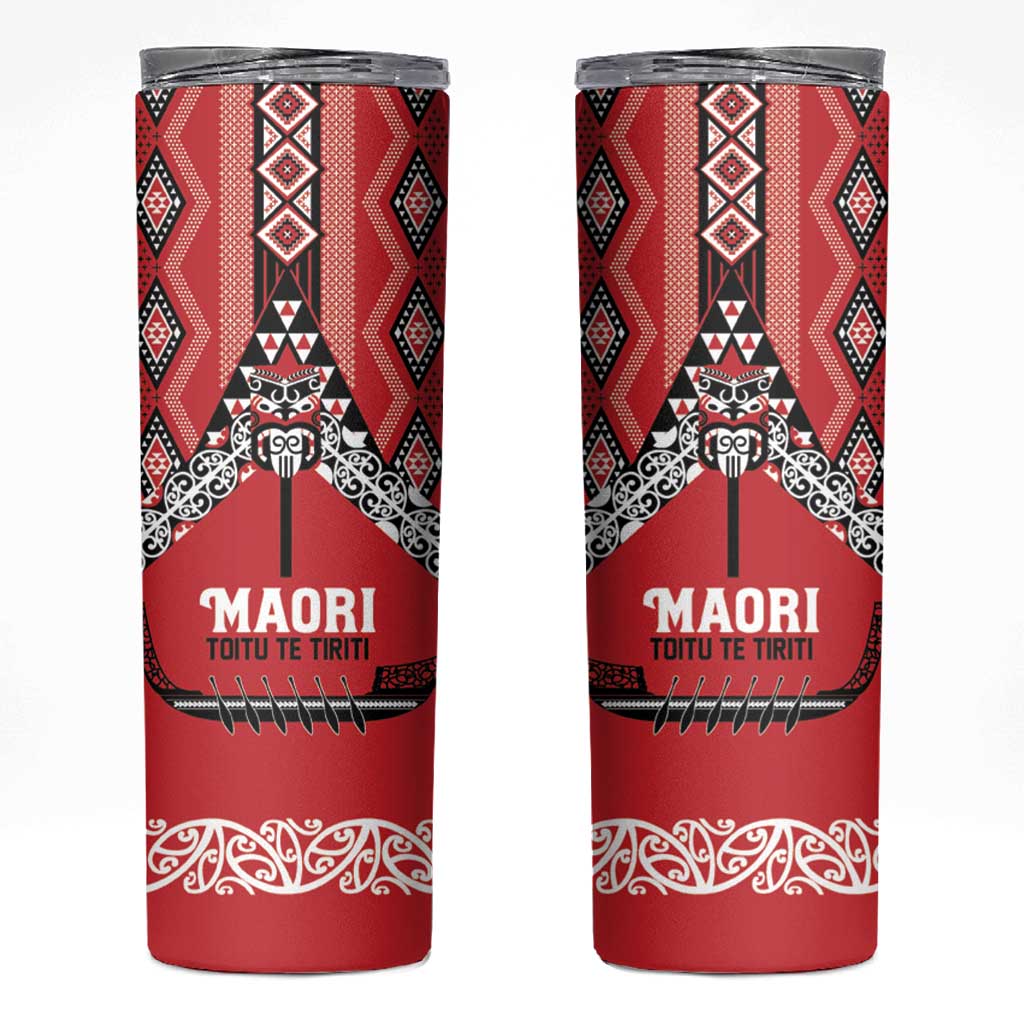 Toitu Te Tiriti Waitangi Skinny Tumbler Red Wharenui House - Aussie Hoodie