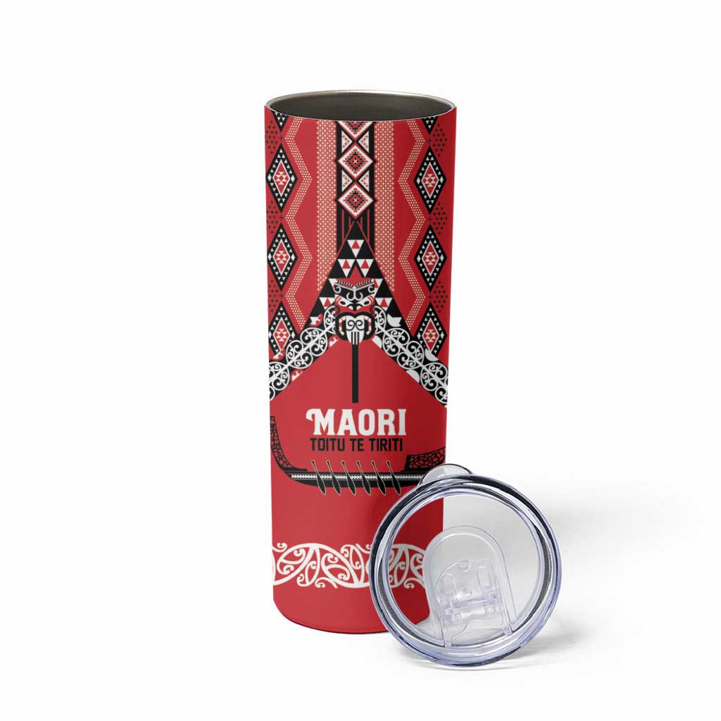 Toitu Te Tiriti Waitangi Skinny Tumbler Red Wharenui House - Aussie Hoodie