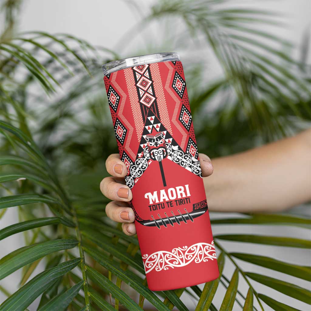Toitu Te Tiriti Waitangi Skinny Tumbler Red Wharenui House - Aussie Hoodie