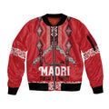 Toitu Te Tiriti Waitangi Sleeve Zip Bomber Jacket Red Wharenui House - Aussie Hoodie