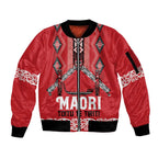Toitu Te Tiriti Waitangi Sleeve Zip Bomber Jacket Red Wharenui House - Aussie Hoodie