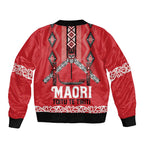 Toitu Te Tiriti Waitangi Sleeve Zip Bomber Jacket Red Wharenui House - Aussie Hoodie