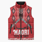 Toitu Te Tiriti Waitangi Sleeveless Puffer Jacket Red Wharenui House - Aussie Hoodie