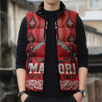 Toitu Te Tiriti Waitangi Sleeveless Puffer Jacket Red Wharenui House - Aussie Hoodie