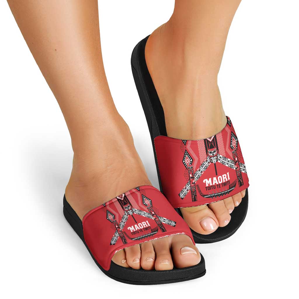 Toitu Te Tiriti Waitangi Slide Sandals Red Wharenui House - Aussie Hoodie