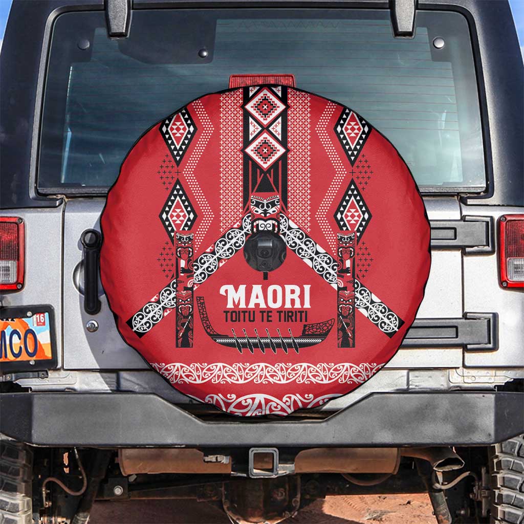 Toitu Te Tiriti Waitangi Spare Tire Cover Red Wharenui House - Aussie Hoodie