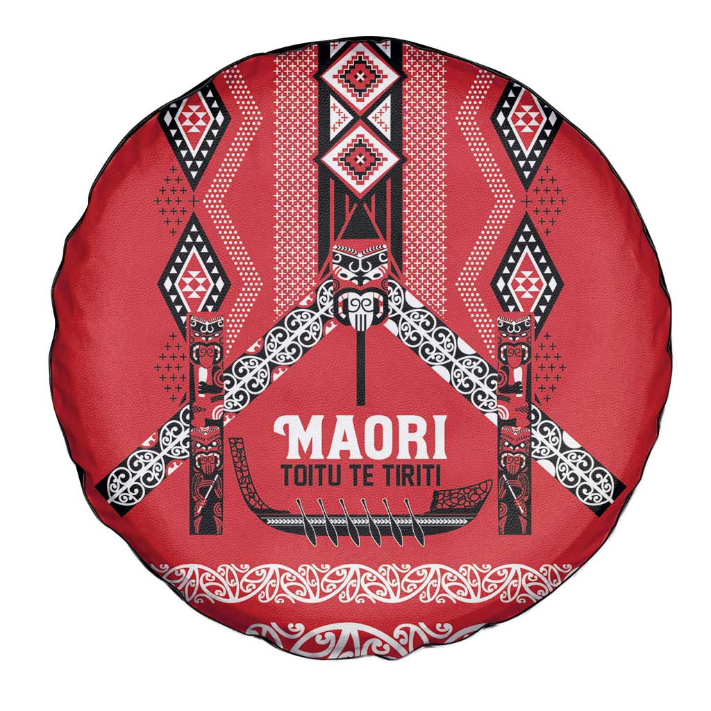 Toitu Te Tiriti Waitangi Spare Tire Cover Red Wharenui House - Aussie Hoodie