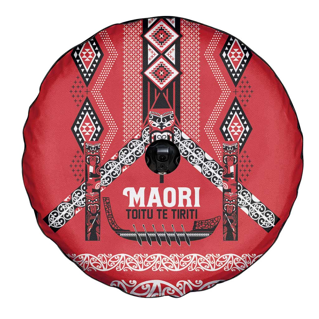 Toitu Te Tiriti Waitangi Spare Tire Cover Red Wharenui House - Aussie Hoodie