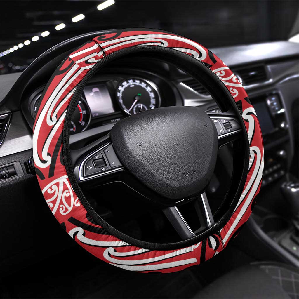 Toitu Te Tiriti Waitangi Steering Wheel Cover Red Wharenui House - Aussie Hoodie
