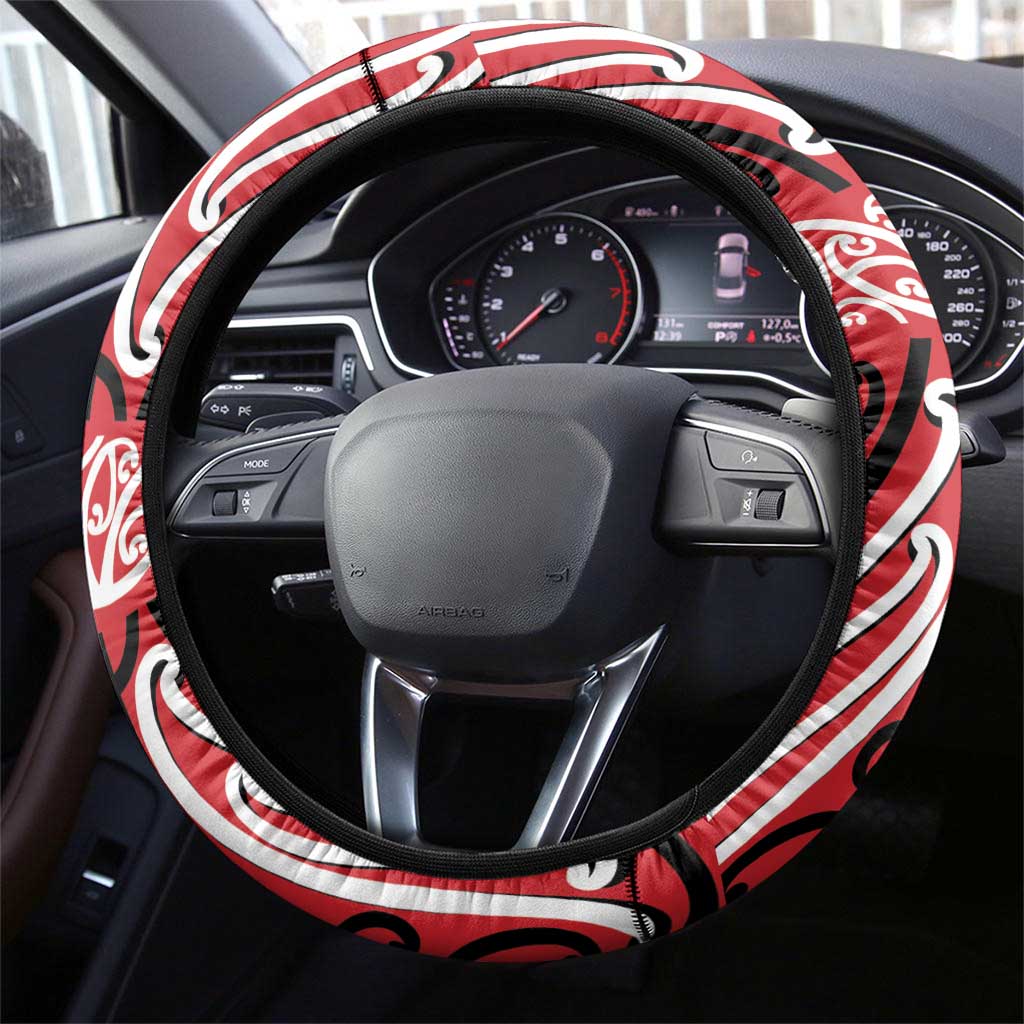 Toitu Te Tiriti Waitangi Steering Wheel Cover Red Wharenui House - Aussie Hoodie