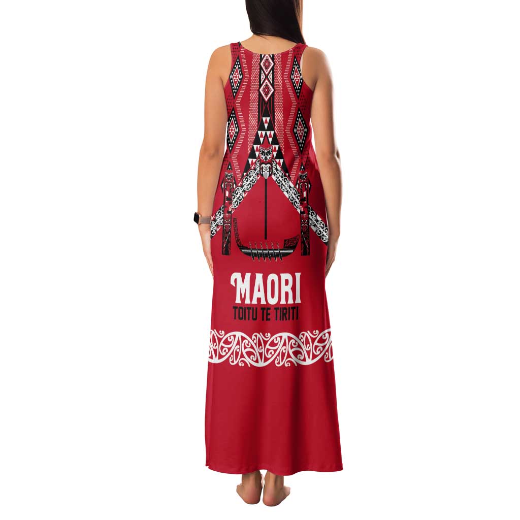 Toitu Te Tiriti Waitangi Tank Maxi Dress Red Wharenui House - Aussie Hoodie