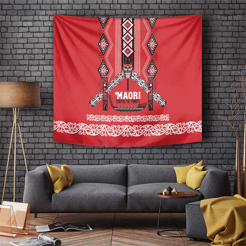 Toitu Te Tiriti Waitangi Tapestry Red Wharenui House - Aussie Hoodie