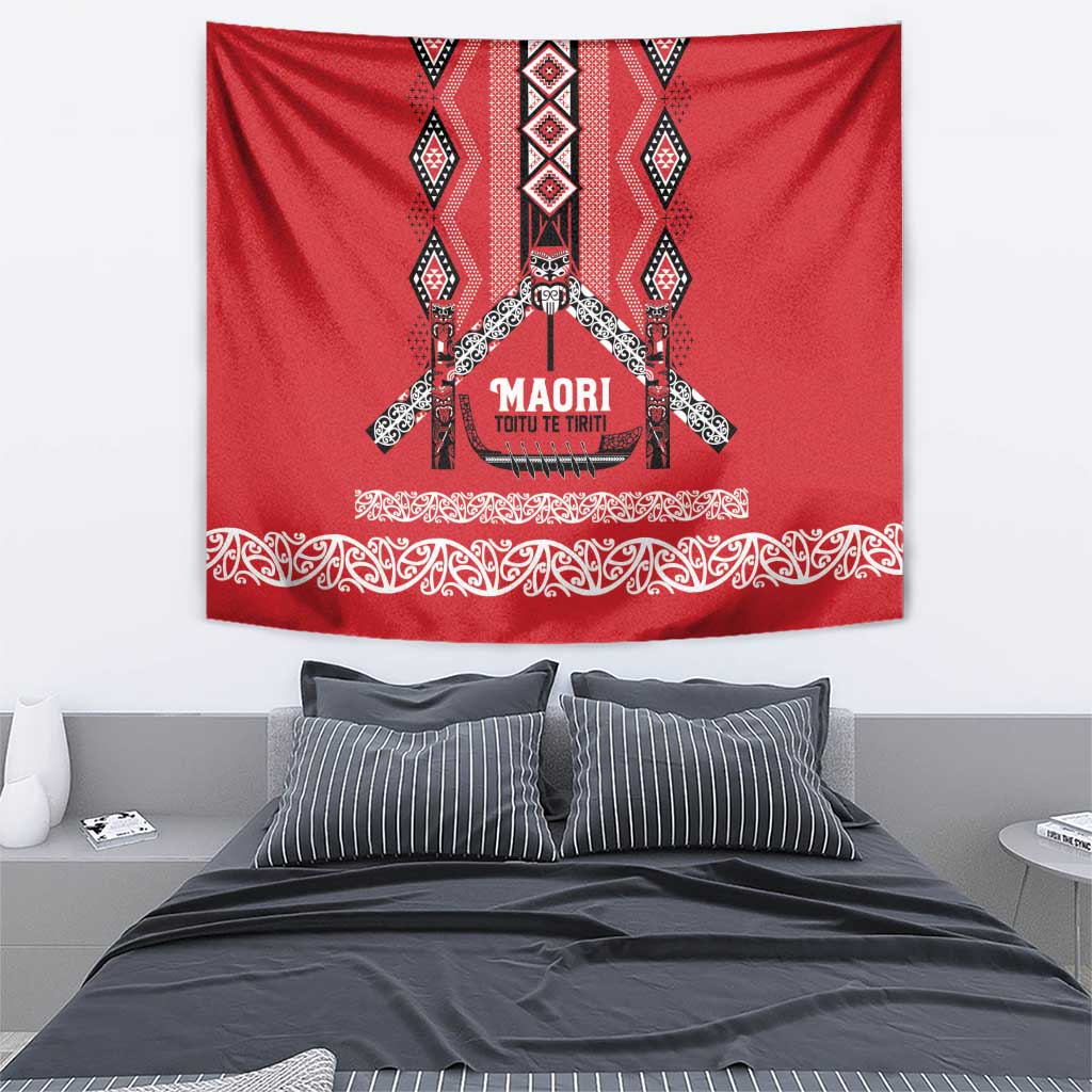 Toitu Te Tiriti Waitangi Tapestry Red Wharenui House - Aussie Hoodie