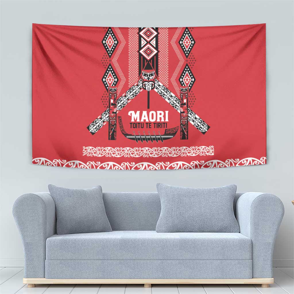 Toitu Te Tiriti Waitangi Tapestry Red Wharenui House - Aussie Hoodie