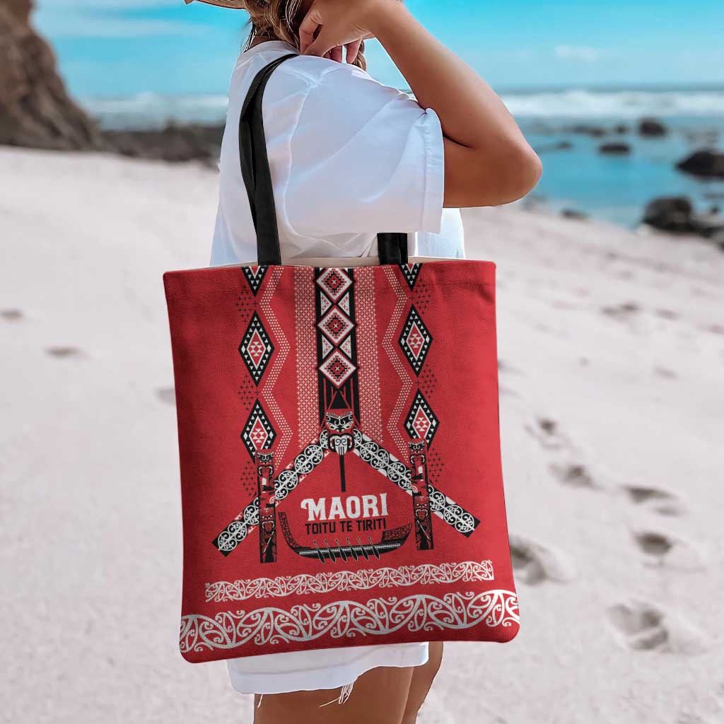 Toitu Te Tiriti Waitangi Tote Bag Red Wharenui House - Aussie Hoodie